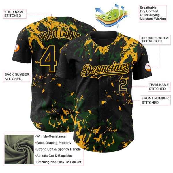 Custom Black Green-Gold Splash Authentic Baseball Jersey
