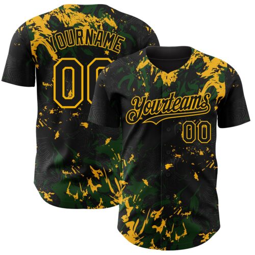 Custom Black Green-Gold Splash Authentic Baseball Jersey