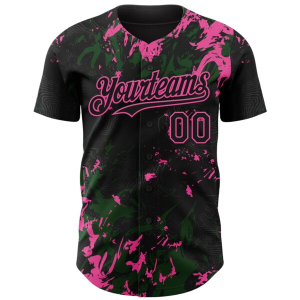 Custom Black Green-Pink Splash Authentic Baseball Jersey