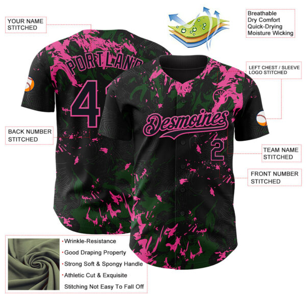 Custom Black Green-Pink Splash Authentic Baseball Jersey