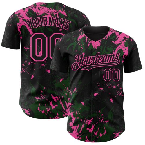Custom Black Green-Pink Splash Authentic Baseball Jersey