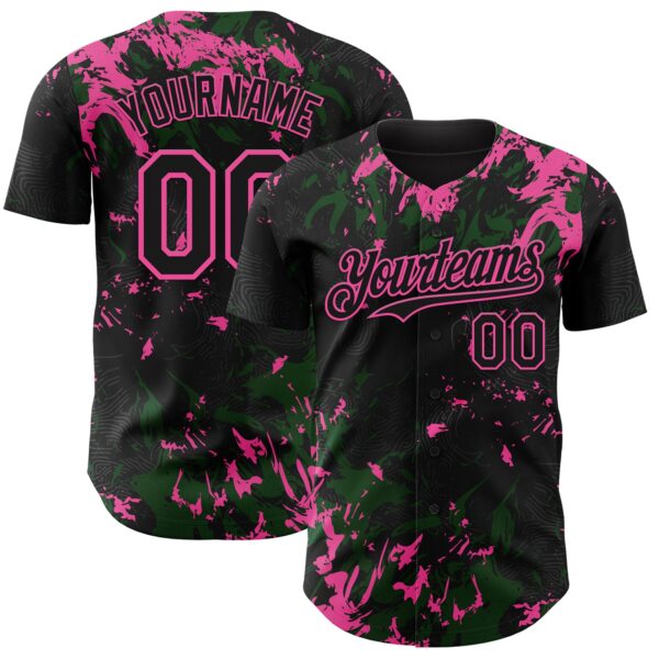 Custom Black Green-Pink Splash Authentic Baseball Jersey