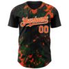 Custom Black Orange Green-White Splash Authentic Baseball Jersey