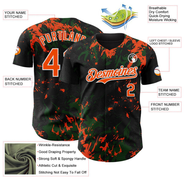 Custom Black Orange Green-White Splash Authentic Baseball Jersey