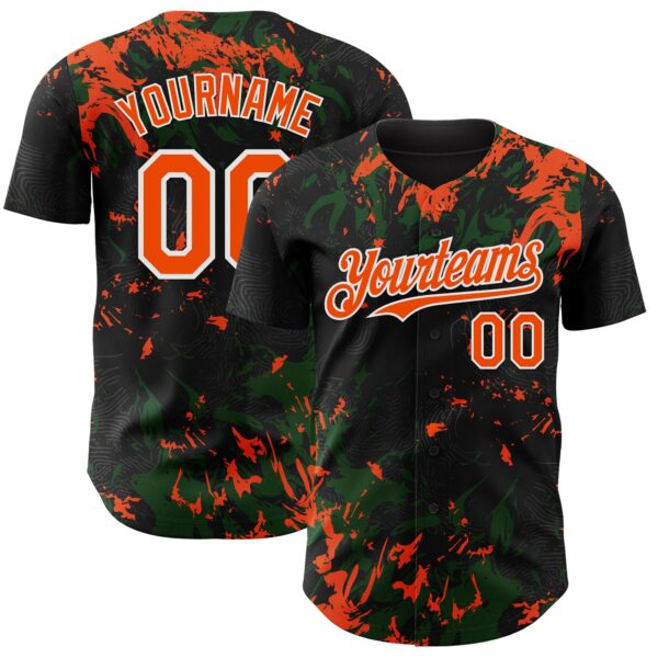 Custom Black Orange Green-White Splash Authentic Baseball Jersey