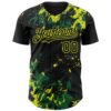 Custom Black Kelly Green-Neon Yellow Splash Authentic Baseball Jersey