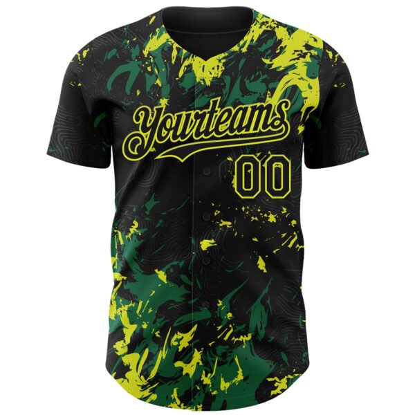 Custom Black Kelly Green-Neon Yellow Splash Authentic Baseball Jersey