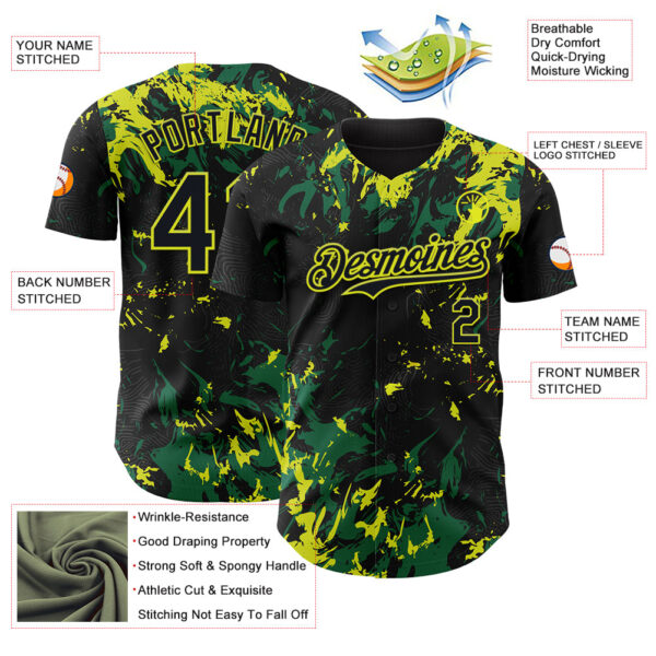 Custom Black Kelly Green-Neon Yellow Splash Authentic Baseball Jersey