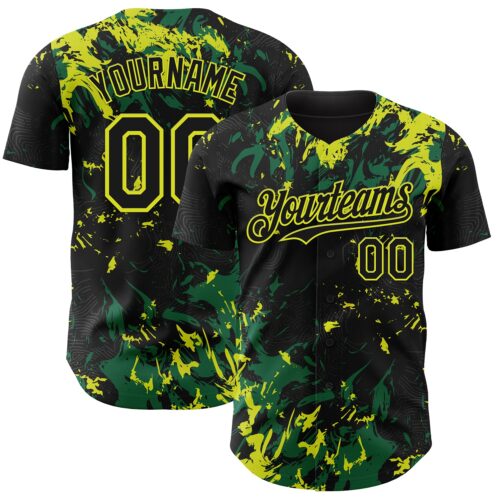 Custom Black Kelly Green-Neon Yellow Splash Authentic Baseball Jersey