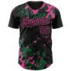 Custom Black Kelly Green-Pink Splash Authentic Baseball Jersey