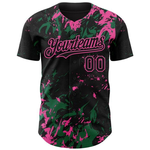 Custom Black Kelly Green-Pink Splash Authentic Baseball Jersey