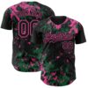 Custom Black Kelly Green-Pink Splash Authentic Baseball Jersey
