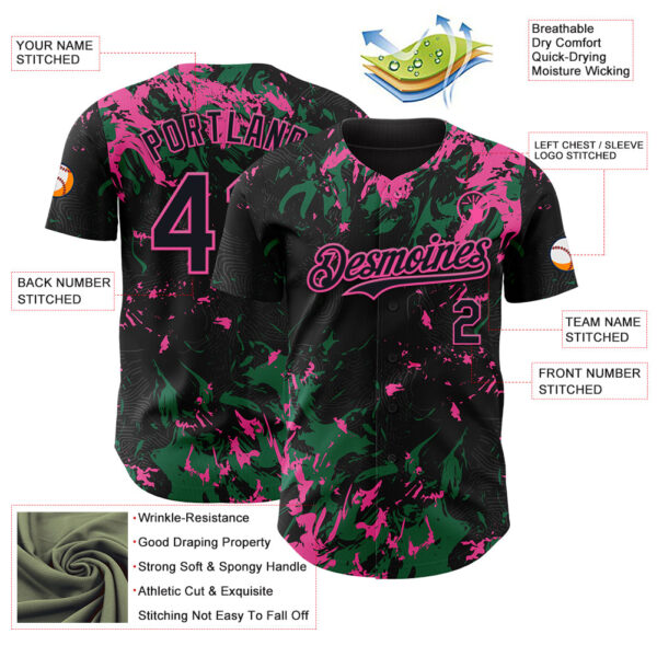 Custom Black Kelly Green-Pink Splash Authentic Baseball Jersey