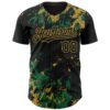Custom Black Kelly Green-Old Gold Splash Authentic Baseball Jersey