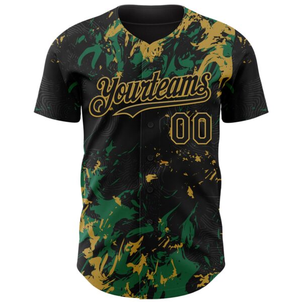 Custom Black Kelly Green-Old Gold Splash Authentic Baseball Jersey