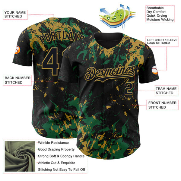 Custom Black Kelly Green-Old Gold Splash Authentic Baseball Jersey