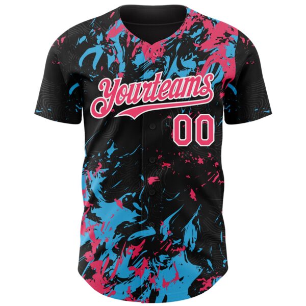 Custom Black Neon Pink Sky Blue-White Splash Authentic Baseball Jersey