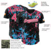 Custom Black Neon Pink Sky Blue-White Splash Authentic Baseball Jersey