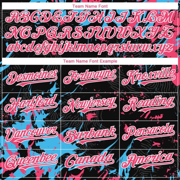 Custom Black Neon Pink Sky Blue-White Splash Authentic Baseball Jersey