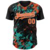 Custom Black Orange Aqua-White Splash Authentic Baseball Jersey