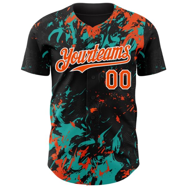 Custom Black Orange Aqua-White Splash Authentic Baseball Jersey