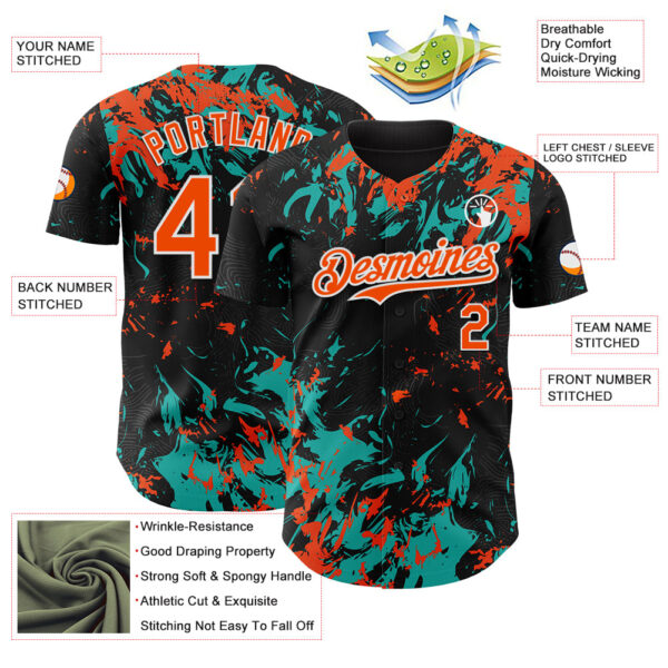 Custom Black Orange Aqua-White Splash Authentic Baseball Jersey