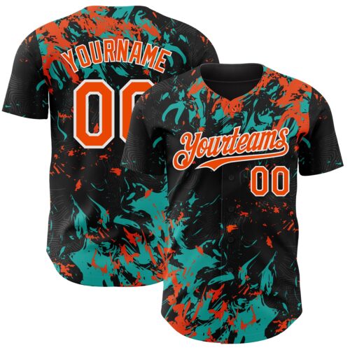 Custom Black Orange Aqua-White Splash Authentic Baseball Jersey