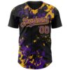 Custom Black Purple-Gold Splash Authentic Baseball Jersey