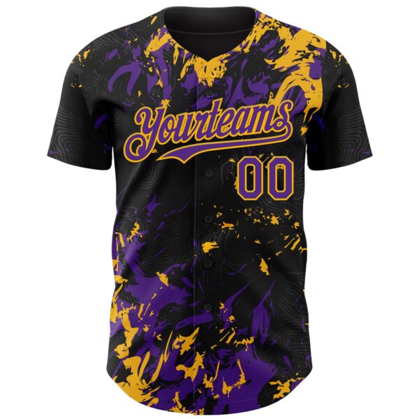 Custom Black Purple-Gold Splash Authentic Baseball Jersey