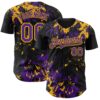 Custom Black Purple-Gold Splash Authentic Baseball Jersey
