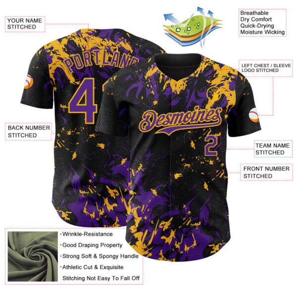 Custom Black Purple-Gold Splash Authentic Baseball Jersey