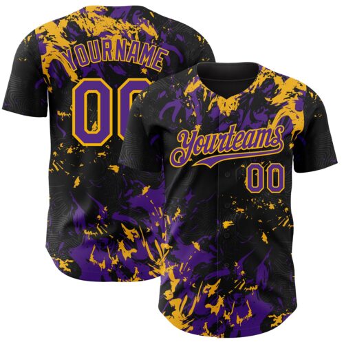Custom Black Purple-Gold Splash Authentic Baseball Jersey