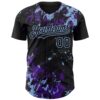Custom Black Purple-Light Blue Splash Authentic Baseball Jersey
