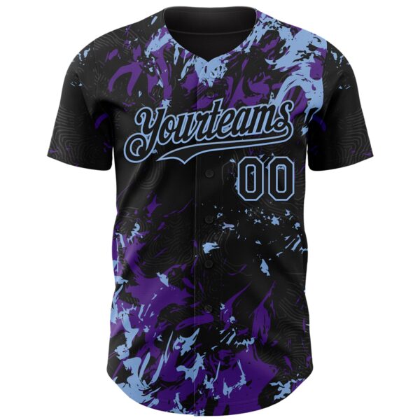Custom Black Purple-Light Blue Splash Authentic Baseball Jersey