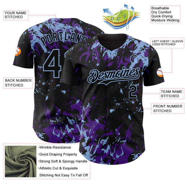 Custom Black Purple-Light Blue Splash Authentic Baseball Jersey