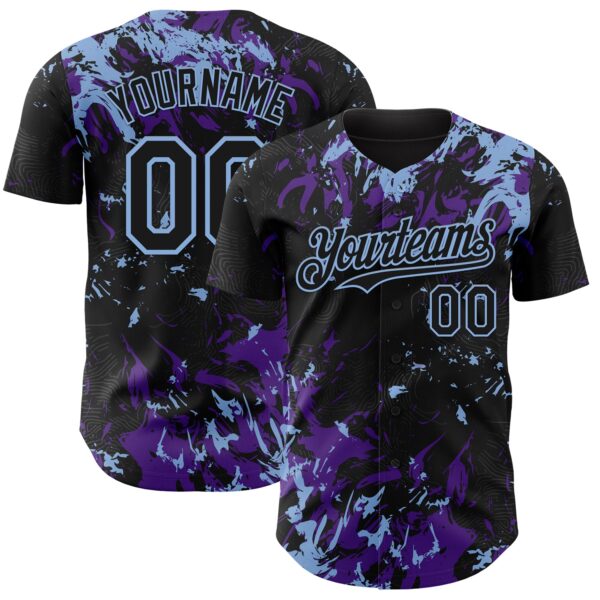 Custom Black Purple-Light Blue Splash Authentic Baseball Jersey