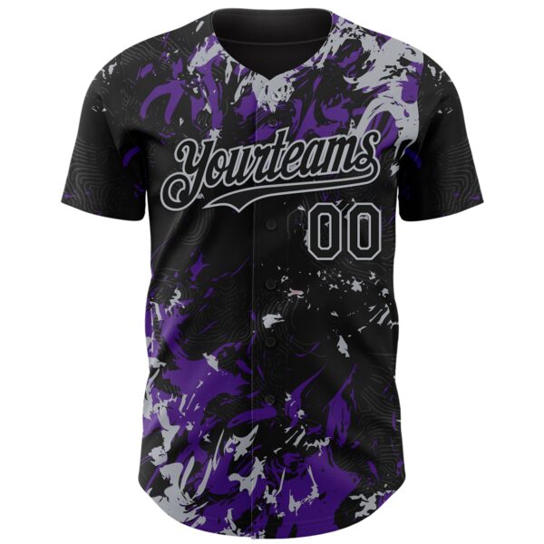 Custom Black Purple-Gray Splash Authentic Baseball Jersey