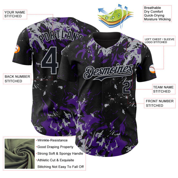 Custom Black Purple-Gray Splash Authentic Baseball Jersey