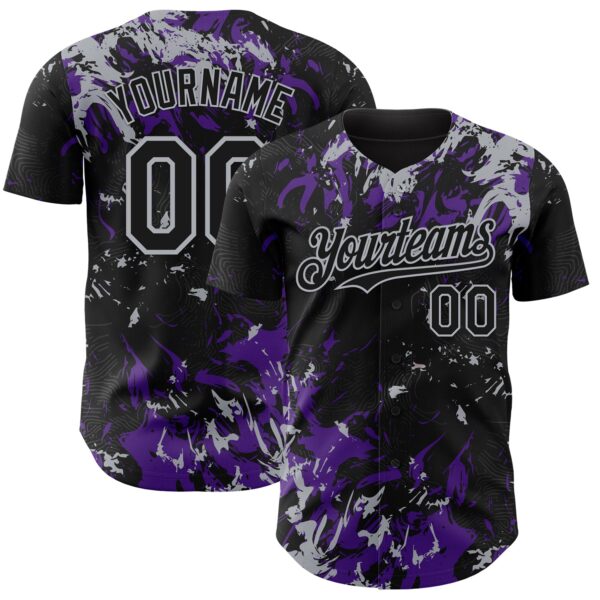 Custom Black Purple-Gray Splash Authentic Baseball Jersey