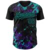 Custom Black Purple-Aqua Splash Authentic Baseball Jersey