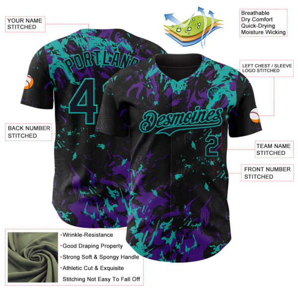 Custom Black Purple-Aqua Splash Authentic Baseball Jersey