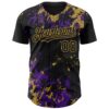 Custom Black Purple-Old Gold Splash Authentic Baseball Jersey