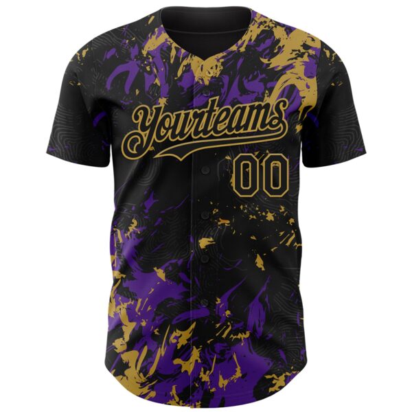 Custom Black Purple-Old Gold Splash Authentic Baseball Jersey