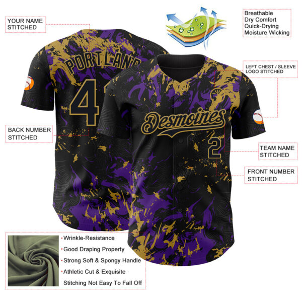 Custom Black Purple-Old Gold Splash Authentic Baseball Jersey
