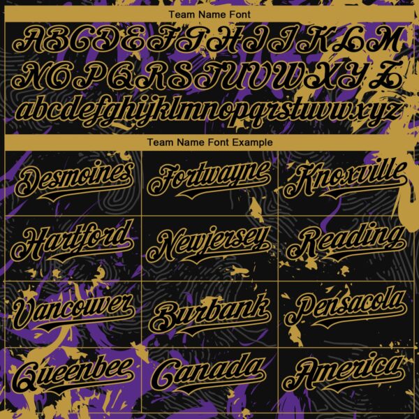 Custom Black Purple-Old Gold Splash Authentic Baseball Jersey
