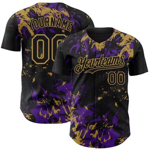 Custom Black Purple-Old Gold Splash Authentic Baseball Jersey