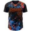 Custom Black Electric Blue-Orange Splash Authentic Baseball Jersey