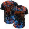 Custom Black Electric Blue-Orange Splash Authentic Baseball Jersey
