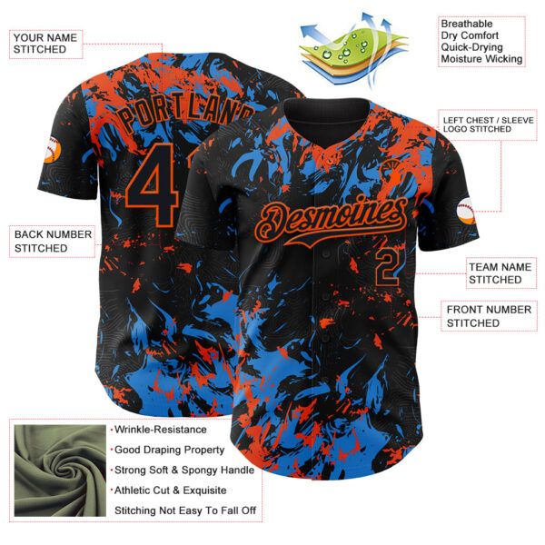 Custom Black Electric Blue-Orange Splash Authentic Baseball Jersey