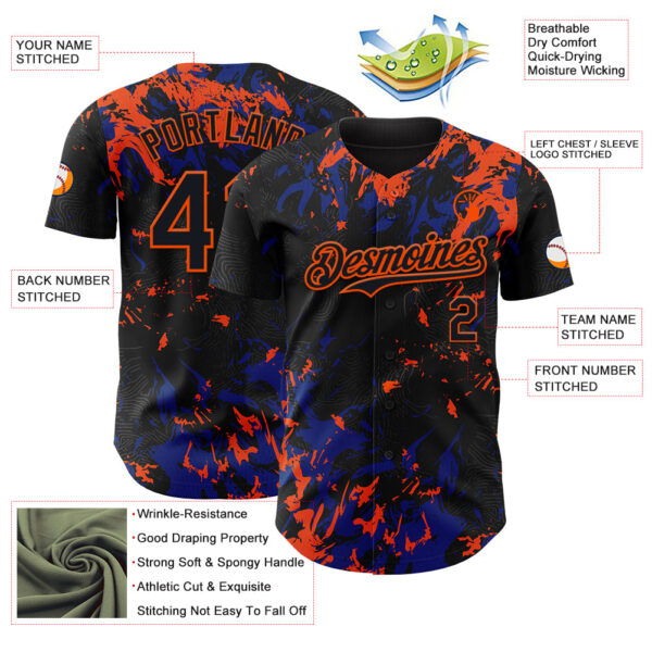 Custom Black Royal-Orange Splash Authentic Baseball Jersey
